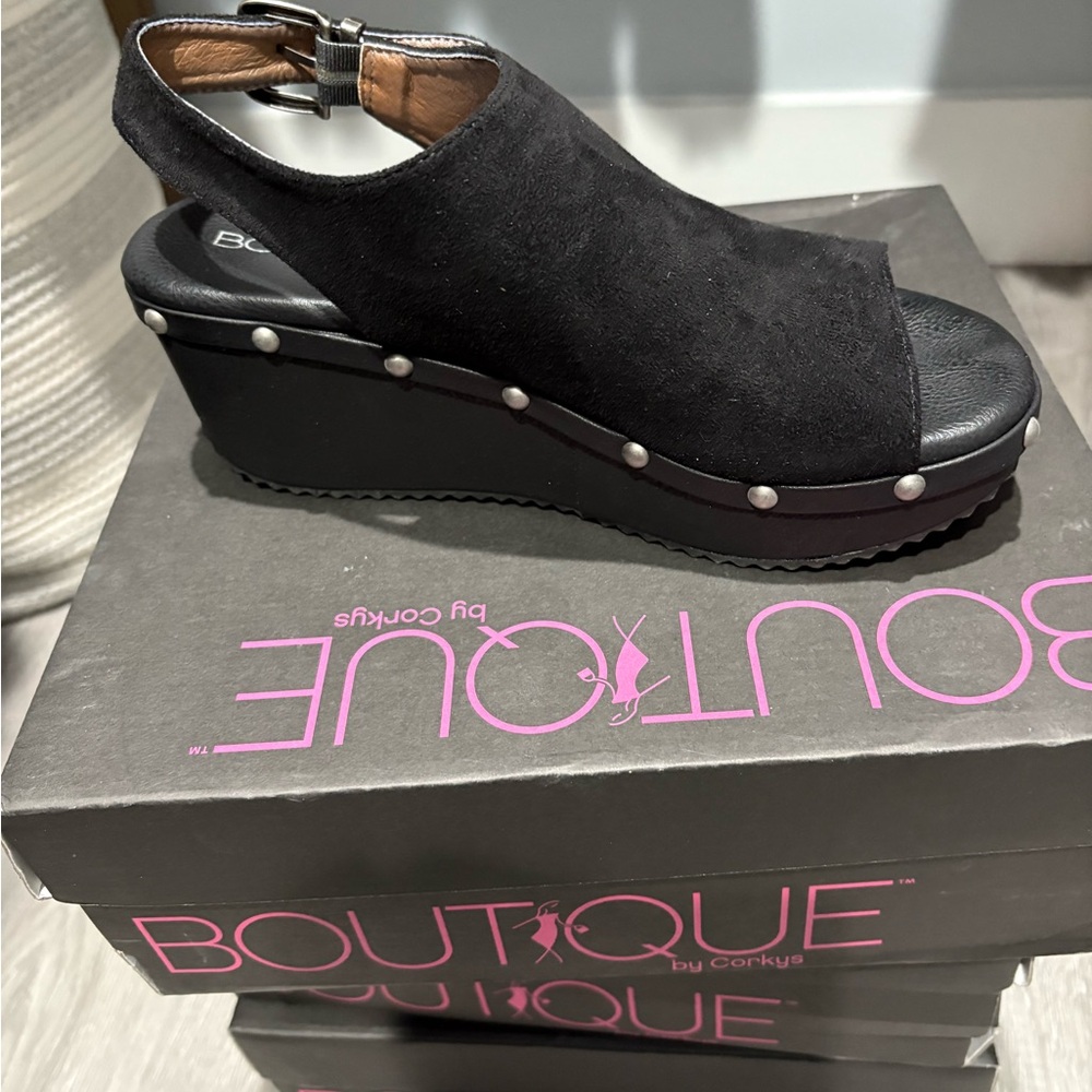 Black Wedge Sandals